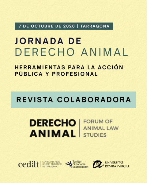 La jornada «Dret animal: eines per a l'acció pública i professional» comptarà amb la col·laboració de la revista Derecho Animal. Forum of Animal Law Studies (dA)