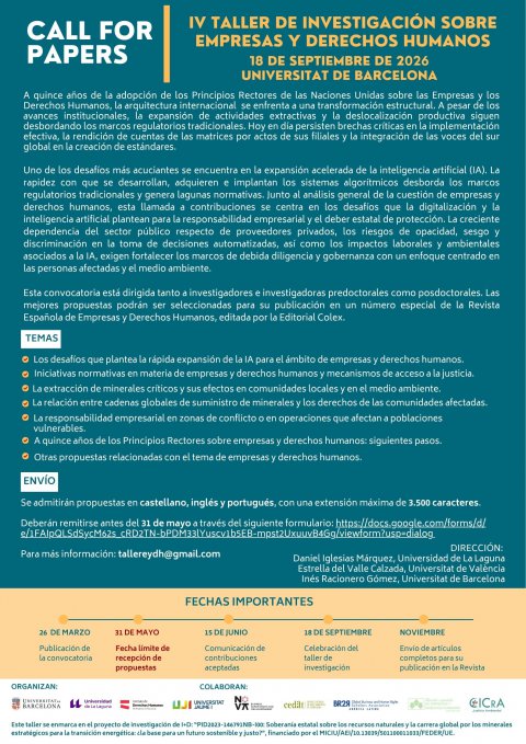 IV Taller de investigación sobre Empresas y Derechos Humanos