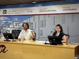 Els investigadors Joaquim Rovira i Aitana de la Varga durant la segona sessió del congrés